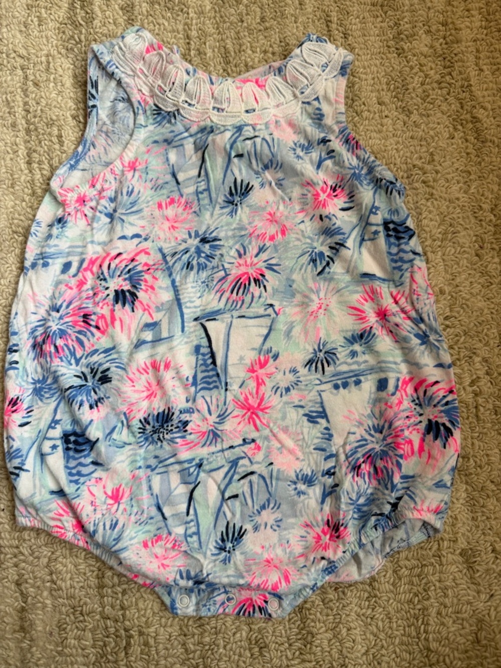 Lilly Pulitzer Baby Floral Camisole Romper in Light Blue and Pink